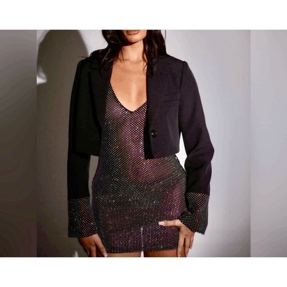 SLA The Label Thea Diamante Cuff Cropped Blazer